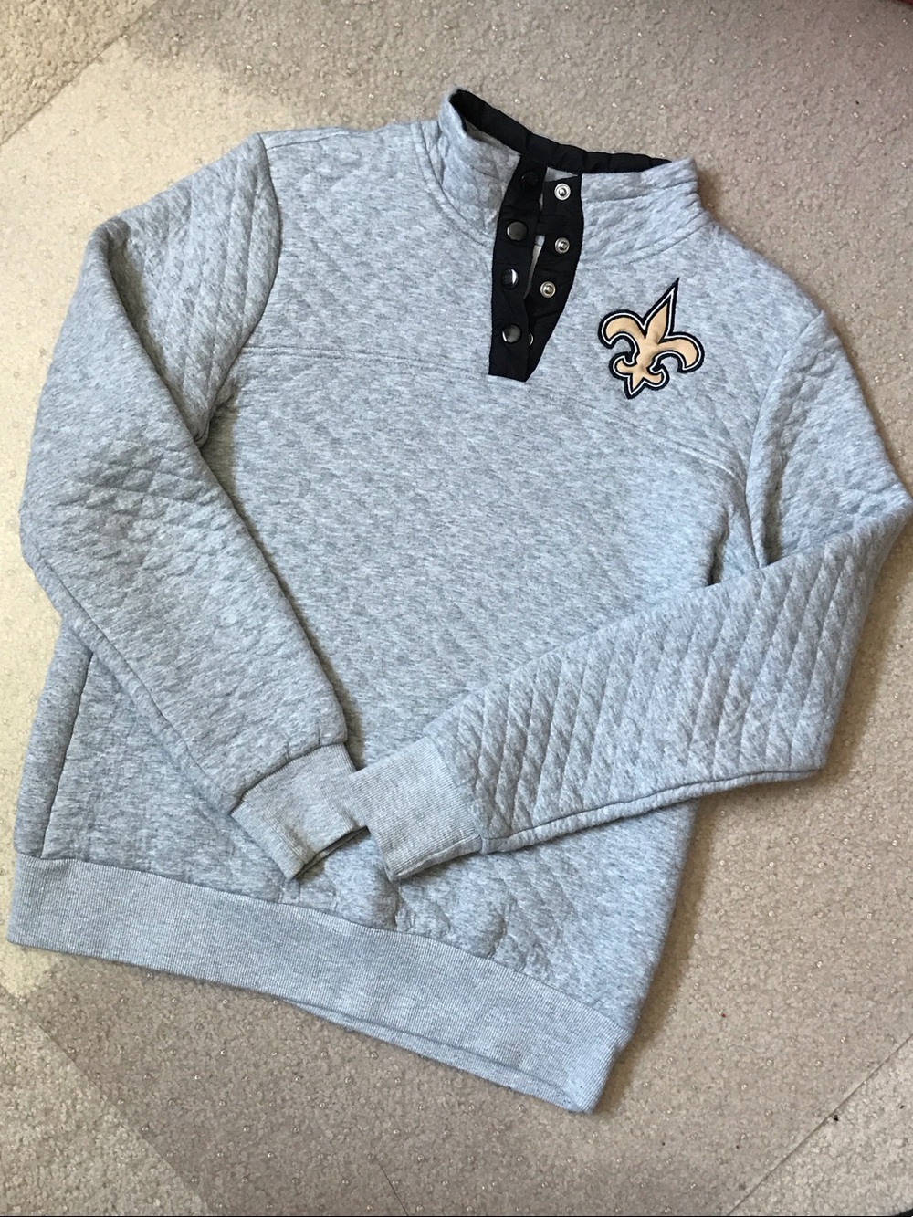 New Orleans Saints Quilted Pullover Sweatshirt - Gray